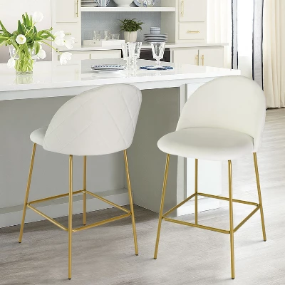 25" Nano Full Back Upholstered Counter Stool (Set Of 2) Gold Legs-Maison Boucle 1 25" Nano Full Back Upholstered Counter Stool (Set Of 2) Gold Legs-Maison Boucle