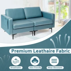 Costway Modern Loveseat Leathaire Fabric 2-Seat Sofa Couch W/ Side Storage Pocket -Furniture Sale Store GUEST 7a7e18b5 c27d 4ea7 8110 d6ce2e1ed8cd