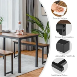 Tangkula 3pcs Dining Table Set For 4 Modern Industrial Counter Height Kitchen Table Set With 2 Benches For Dining Room Natural/Brown -Furniture Sale Store GUEST 7b2fc459 4c75 4e89 87d6 d3dd1bd6387d