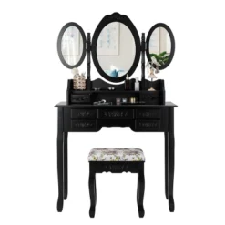 Tangkula Tri-Folding Mirror Vanity Makeup Set Dressing Table & Stool Unit W/ 7 Drawer 11 Tangkula Tri-Folding Mirror Vanity Makeup Set Dressing Table & Stool Unit W/ 7 Drawer -Furniture Sale Store GUEST 7b46e1a1 f79d 4802 968a 2b735d15a0ea