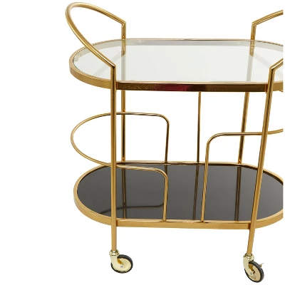Contemporary Metal And Smoke Glass Bar Cart Gold - Olivia & May 2 Contemporary Metal And Smoke Glass Bar Cart Gold - Olivia & May - Image 2