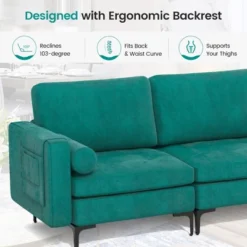 Costway Modern Modular 3-Seat Sofa Couch W/ Side Storage Pocket & Metal Leg Teal -Furniture Sale Store GUEST 7bbd670d bcef 4987 8c1b 85c33a9a3d30