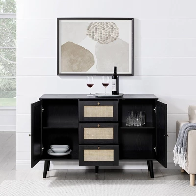 Modern Boho Wood And Rattan Storage Sideboard Black - Saracina Home 5 Modern Boho Wood And Rattan Storage Sideboard Black - Saracina Home - Image 5