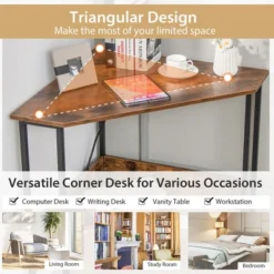 Costway Triangle Computer Desk Corner Desk Home Office With Power Outlets USB Ports Black/Rustic -Furniture Sale Store GUEST 7d309eab 40db 45ab a3e7 2893f71d9056