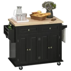 HOMCOM Kitchen Island On Wheels, Rolling Cart With Rubberwood Top, Spice Rack, Towel Rack And Drawers For Dining Room -Furniture Sale Store GUEST 7e492f50 df5f 4429 82b1 5dd2c7bc9146