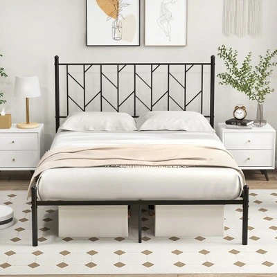 Costway Full/Qween/Twin Size Metal Platform Bed Frame Vintage Headboard Mattress Foundation Black 1 Costway Full/Qween/Twin Size Metal Platform Bed Frame Vintage Headboard Mattress Foundation Black