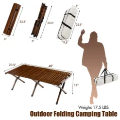 Tangkula Folding Wooden Camping Table Portable Picnic Table W/ Carry Bag Roll-up Bamboo Tabletop Outdoor Travel Camping Table Natural/Coffee -Furniture Sale Store GUEST 7e83c657 440f 43c2 a8a9 93b11ccaff76