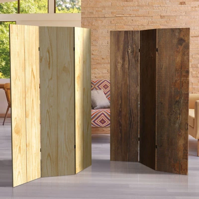 6" Double Sided Wood Grain Canvas Room Divider Brown - Oriental Furniture 6 6" Double Sided Wood Grain Canvas Room Divider Brown - Oriental Furniture - Image 6