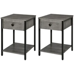 HOMCOM Industrial End Table With Storage Shelf, Accent Side Table With Drawer For Living Room, Or Bedroom, Set Of 2, Gray -Furniture Sale Store GUEST 7f735ee4 5f6b 41f5 9f97 6959d724bcc2