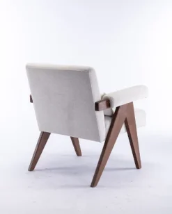 Megan 27.56" Wide Upholstered Fabric Seat And Lumbar Pillow With Walnut "V" Shape Solid Wood Legs Accent Chair With Arm Pads-The Pop Maison -Furniture Sale Store GUEST 7f80cfe7 8f39 4165 8d9a 97a7004e78db