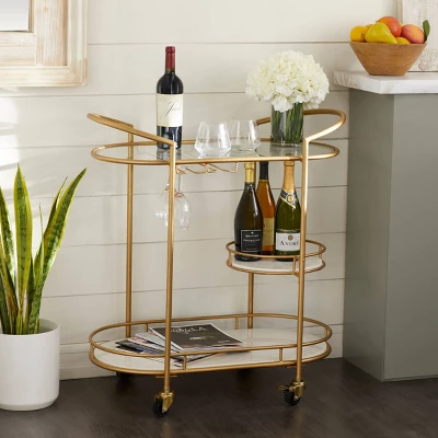 Contemporary Iron Bar Cart Gold - Olivia & May 2 Contemporary Iron Bar Cart Gold - Olivia & May - Image 2