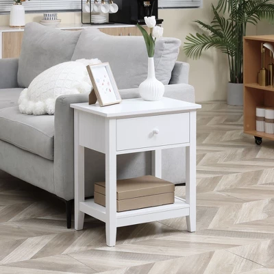 HOMCOM Side Table, Modern End Table With Storage Drawer And Shelf, Nightstand For Bedroom, Or Living Room, Set Of 2, White 2 HOMCOM Side Table, Modern End Table With Storage Drawer And Shelf, Nightstand For Bedroom, Or Living Room, Set Of 2, White - Image 2