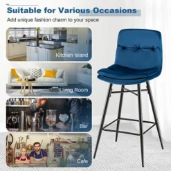 Costway Set Of 2 Velvet Bar Stools Bar Height Kitchen Dining Chairs With Metal Legs Blue/Grey -Furniture Sale Store GUEST 812cee4e 0761 4284 bef4 ca5c35eab397