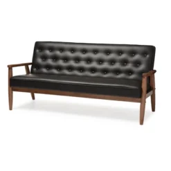 Sorrento Mid-Century Retro Modern Faux Leather Upholstered Wooden 3 Seater Sofa - Baxton Studio -Furniture Sale Store GUEST 820a3a0b ab24 438c a1ec 1f99ad811f39