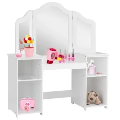 Costway Vanity Table Set Makeup Dressing Kids Girls Study Table Tri Folding Mirror WhitePink -Furniture Sale Store GUEST 82c1243a 3a1c 4767 ad04 e3b9950fe07e