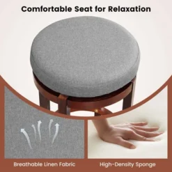 Costway Set Of 2 Upholstered Swivel Round Bar Stools 26'' Wooden Pub Kitchen Chairs Gray -Furniture Sale Store GUEST 82fbaac7 9db2 491d ae34 13f67781e372