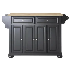 Alexandria Natural Wood Top Kitchen Island - Black - Crosley