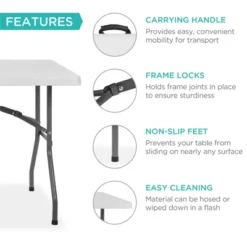 Best Choice Products 8ft Plastic Folding Table, Indoor Outdoor Heavy Duty Portable W/ Handle, Lock For Picnic - White -Furniture Sale Store GUEST 8341164d b92a 47a1 b43a f7731577847d