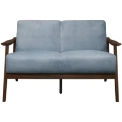 Carlson Velvet Upholstered Loveseat In Blue Gray And Dark Walnut - Lexicon