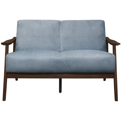 Carlson Velvet Upholstered Loveseat In Blue Gray And Dark Walnut - Lexicon 1 Carlson Velvet Upholstered Loveseat In Blue Gray And Dark Walnut - Lexicon