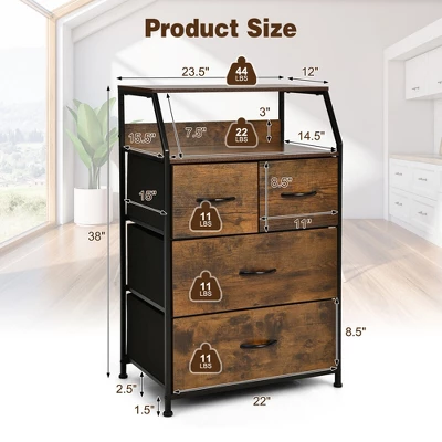 Costway 4 Drawer Dresser Tall Wide Storage Organizer Unit W/ Wooden Top Fabric Bins 1 Costway 4 Drawer Dresser Tall Wide Storage Organizer Unit W/ Wooden Top Fabric Bins