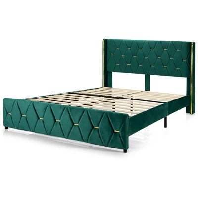 Costway Upholstered Platform Bed Frame Adjustable Headboard Footboard Modern Green 10 Costway Upholstered Platform Bed Frame Adjustable Headboard Footboard Modern Green - Image 10