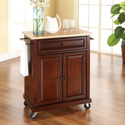 Compact Wood Top Kitchen Cart - Crosley 1 Compact Wood Top Kitchen Cart - Crosley