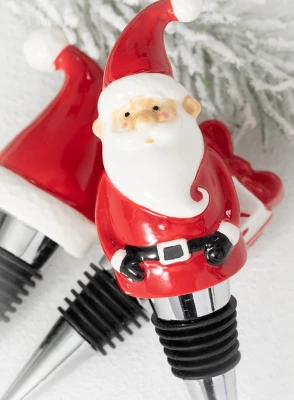 Sullivans Santa Hat & Gift Metal Bottle Stopper Set Of 3, 4.5"H, 5"H, 4"H5.5"H Red 1 Sullivans Santa Hat & Gift Metal Bottle Stopper Set Of 3, 4.5"H, 5"H, 4"H5.5"H Red