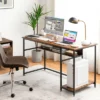 Costway 55'' Computer Desk Home Office PC Workstation W/ Power Outlets & USB Ports Rustic / Black