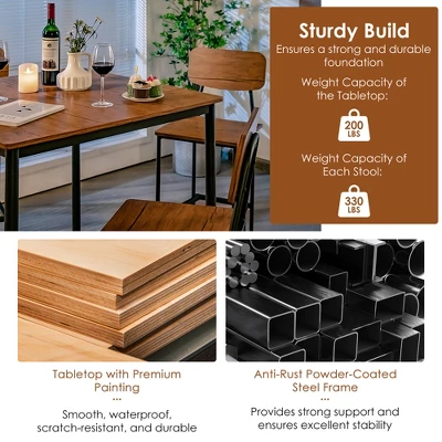 Costway 5-Piece Industrial Dining Table Set W/ Counter Height Table & 4 Bar Stools 4 Costway 5-Piece Industrial Dining Table Set W/ Counter Height Table & 4 Bar Stools - Image 4