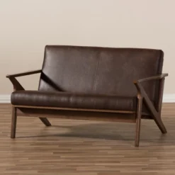 Bianca Mid-Modern Walnut Wood Distressed Faux Leather 2 Seater Loveseat Dark Brown - Baxton Studio -Furniture Sale Store GUEST 8967b301 b2d9 4346 ac29 f46f057aa611