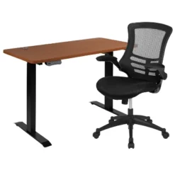 Flash Furniture 48"W X 24"D Electric Height Adjustable Standing Desk With Mesh Swivel Ergonomic Task Office Chair -Furniture Sale Store GUEST 898ef723 af00 4e09 91ff a48a56a8c6e4