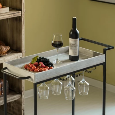 Vintiquewise Metal Wine Bar Serving Cart With Rolling Wheels, Wine Rack, And Glass Holder 4 Vintiquewise Metal Wine Bar Serving Cart With Rolling Wheels, Wine Rack, And Glass Holder - Image 4