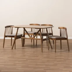 5pc Wyatt Midcentury Modern Walnut Wood Dining Set Beige/Brown - Baxton Studio -Furniture Sale Store GUEST 8a16d0ec 2bab 4fac ae52 2314bae203f1