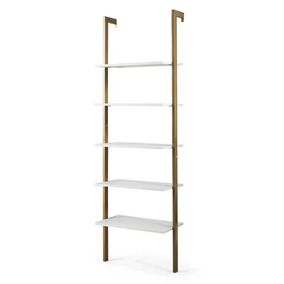 Tangkula 2PCS 5-Tier Ladder Shelf Wood Wall Mounted Display Bookshelf Metal Frame 9 Tangkula 2PCS 5-Tier Ladder Shelf Wood Wall Mounted Display Bookshelf Metal Frame - Image 9