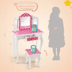Costway Kid Vanity Set Wooden Makeup Table Stool Tri-Folding Mirror Polka Dot Print Pink -Furniture Sale Store GUEST 8bbce9a7 dfbc 4e51 a991 1bda49d2b6bc