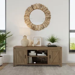 65-inch TV Stand – 2-Door Entertainment Center, Adjustable Media Console Shelves, Cable Management And Farmhouse Style By Lavish Home (Gray Woodgrain) -Furniture Sale Store GUEST 8bc6a4dd 1d55 4084 a7ac deacf5d77e77