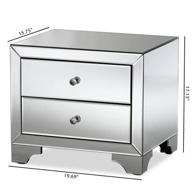 Farrah Hollywood Regency Glamour Style Mirrored 2 - Drawer Nightstand - Baxton Studio 4 Farrah Hollywood Regency Glamour Style Mirrored 2 - Drawer Nightstand - Baxton Studio - Image 4