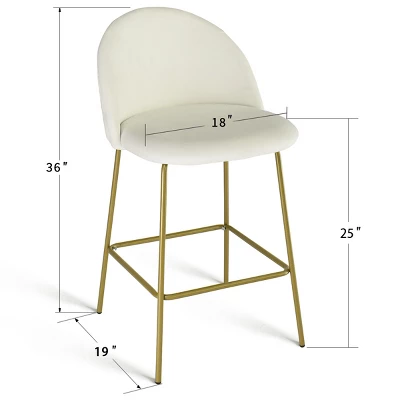 25" Nano Full Back Upholstered Counter Stool (Set Of 2) Gold Legs-Maison Boucle 2 25" Nano Full Back Upholstered Counter Stool (Set Of 2) Gold Legs-Maison Boucle - Image 2