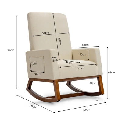 Tangkula Mid Century Rocking Chair Comfortable Rocker Modern High Back Armchair Beige 3 Tangkula Mid Century Rocking Chair Comfortable Rocker Modern High Back Armchair Beige - Image 3