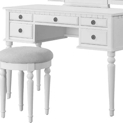 Wooden Vanity Set With Stool White - Benzara 2 Wooden Vanity Set With Stool White - Benzara - Image 2