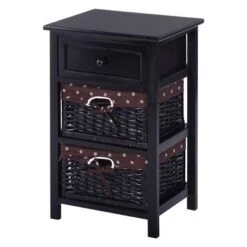 Costway Black Night Stand 3 Tiers 1 Drawer Bedside End Table Organizer Wood W/2 Baskets -Furniture Sale Store GUEST 90f44267 e3d3 4880 86d6 bb77b7f26a6a