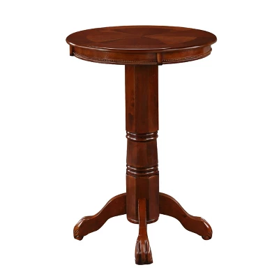42" Wood Pub Bar Table With Sunburst Design And Carved Pedestal Dark Brown - Benzara 1 42" Wood Pub Bar Table With Sunburst Design And Carved Pedestal Dark Brown - Benzara