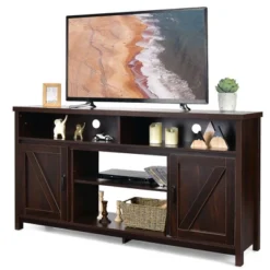 Costway 59'' TV Stand Media Center Console Cabinet W/ Barn Door For TV's 65'' NaturalBlackCoffee -Furniture Sale Store GUEST 91d774f7 9c8d 450a aa24 be458dc9fd62