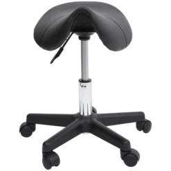 HOMCOM Rolling Saddle Stool, Swivel Salon Chair, Ergonomic Faux Leather Stool, Adjustable Height With Wheels For Spa, Salon, Massage, Office, Black -Furniture Sale Store GUEST 9219fda8 a2b3 408c 9973 240bcb51b251