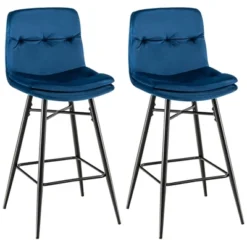 Costway Set Of 2 Velvet Bar Stools Bar Height Kitchen Dining Chairs With Metal Legs Blue/Grey -Furniture Sale Store GUEST 928a9e2f d8c4 4afe 85ef 1fd59df9c8df
