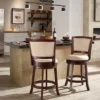 24" Falia Dark Cherry Finish Linen Swivel Counter Height Barstool Beige - Inspire Q