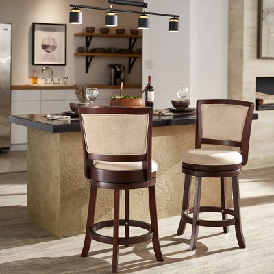 24" Falia Dark Cherry Finish Linen Swivel Counter Height Barstool Beige - Inspire Q 1 24" Falia Dark Cherry Finish Linen Swivel Counter Height Barstool Beige - Inspire Q