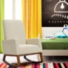 Tangkula Mid Century Rocking Chair Comfortable Rocker Modern High Back Armchair Beige