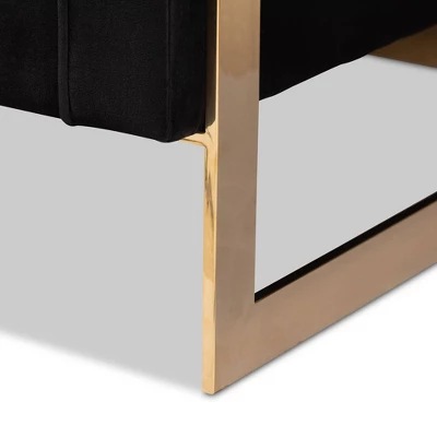 Ambra Velvet Upholstered And Button Tufted Sofa Black/Gold - Baxton Studio 5 Ambra Velvet Upholstered And Button Tufted Sofa Black/Gold - Baxton Studio - Image 5